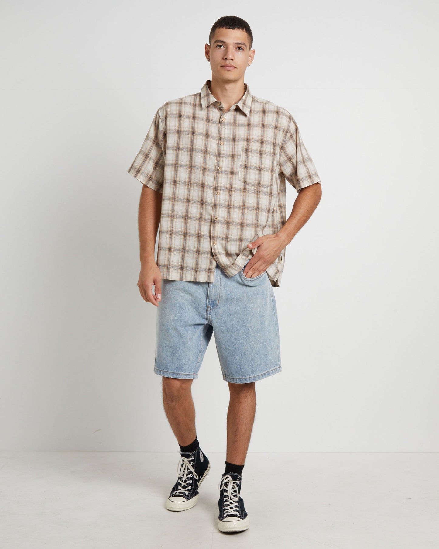 Dazed Check Short Sleeve Resort Shirt in Natural