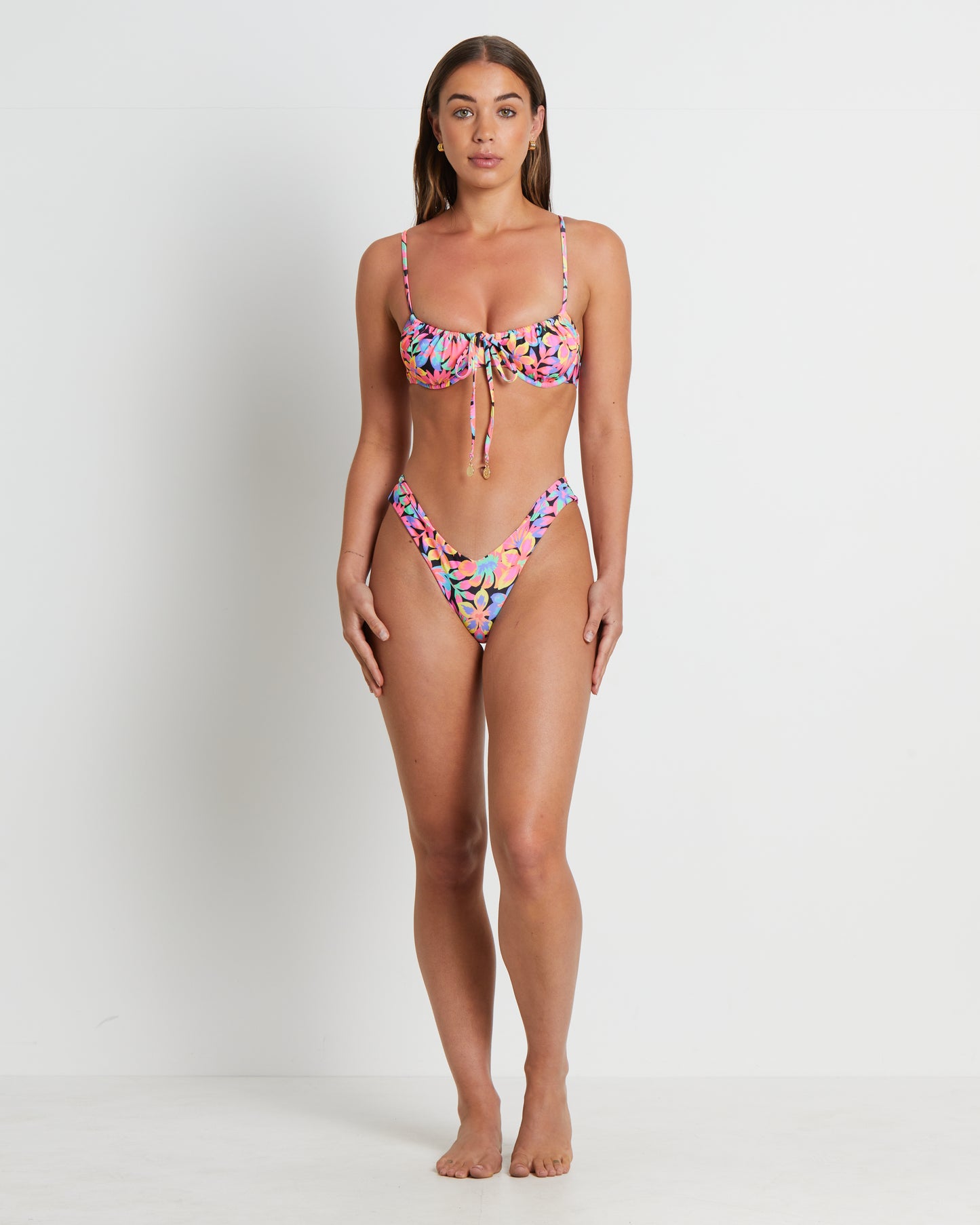 Ruched Underwire Bra Bikini Top in Disco Doll