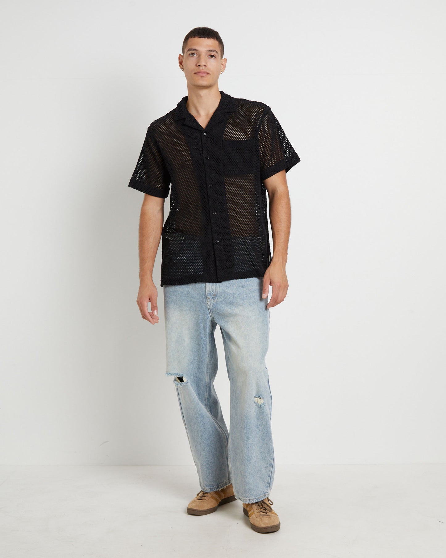Diego Mesh Short Sleeve Shirt in Black