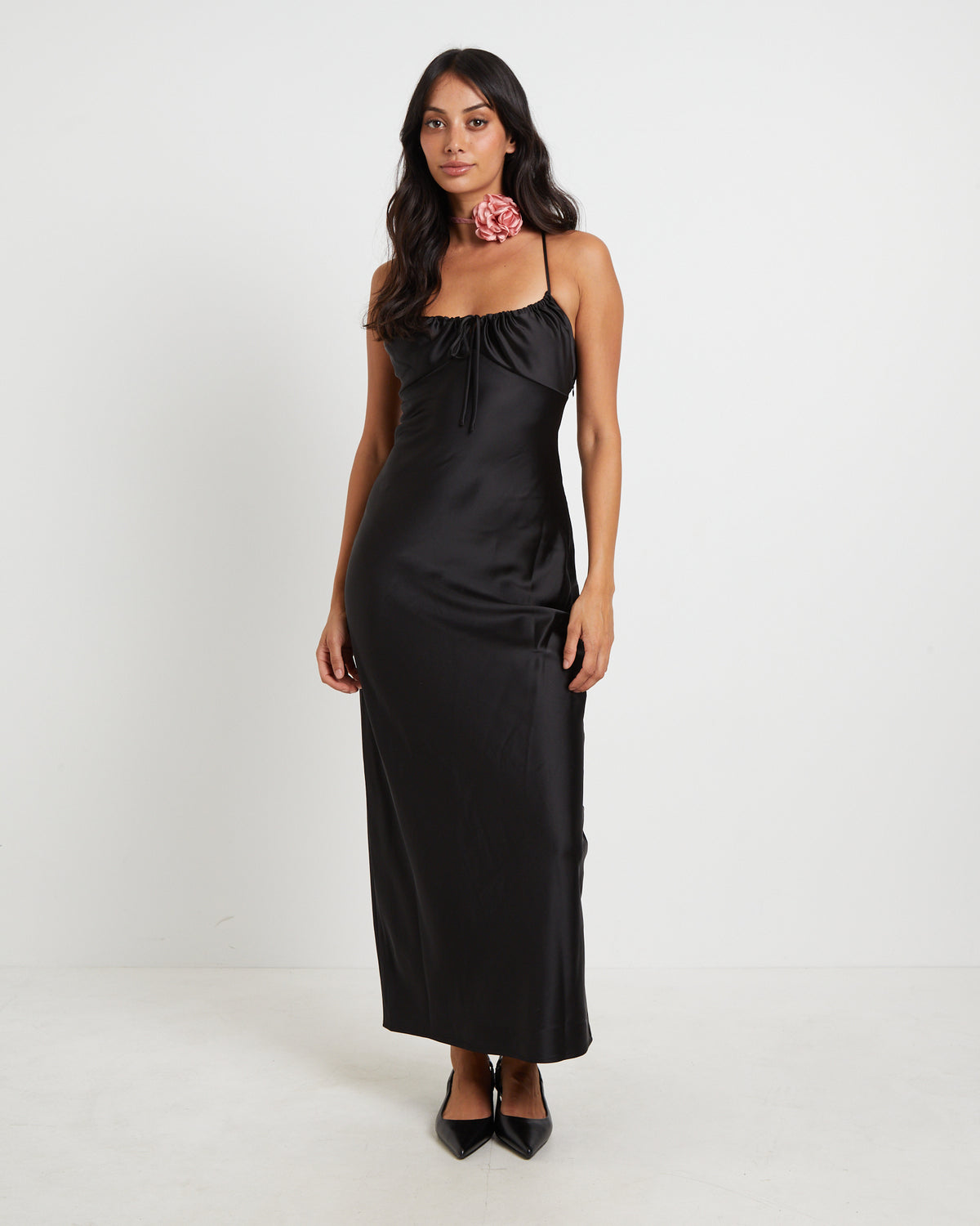 Ruby Romantic Maxi Slip Dress in Black