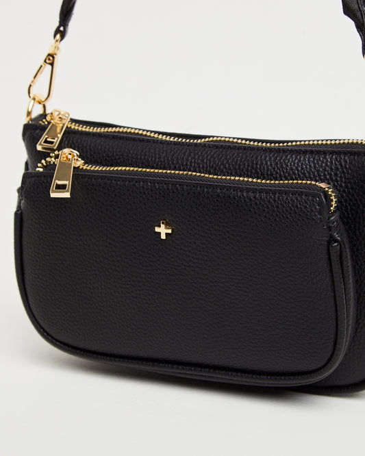 Marmont Double Pouch Cross Body Bag in Black BLACK PEBBLE/GOLD