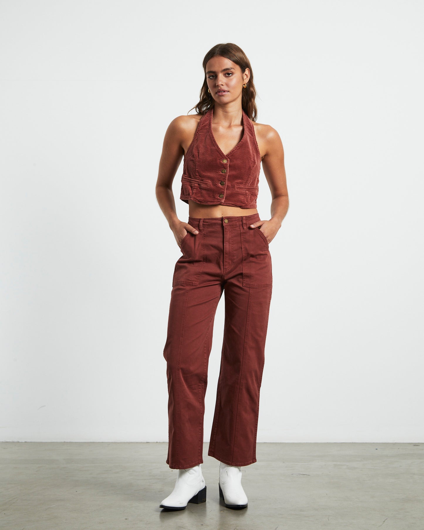 Halter Vest Top in Brick Cord