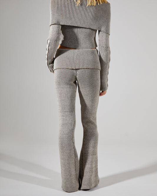 Plated Knit Popper Trousers GREY