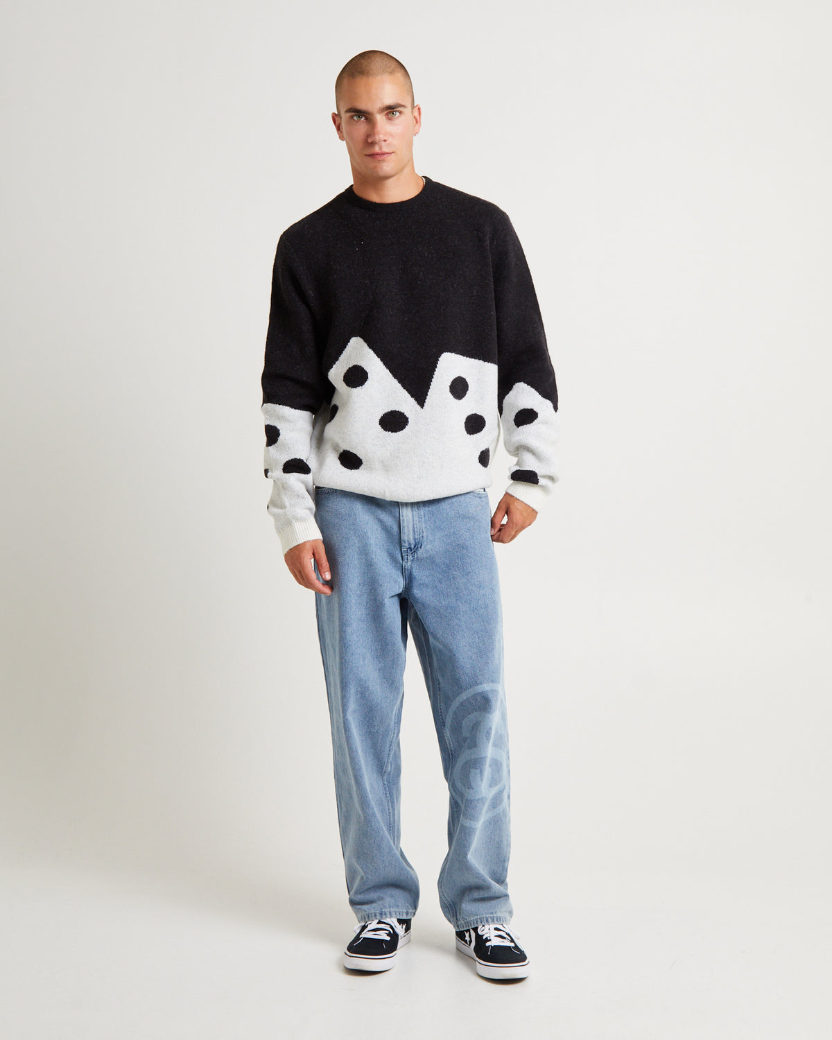 Dice Fuzzy Crew Sweater Black BLACK