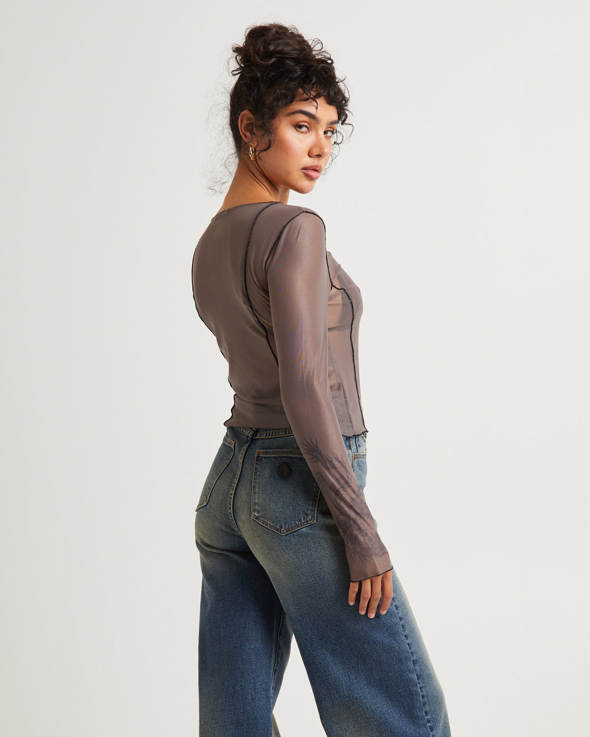 Akio Mesh Long Sleeve Top GREY
