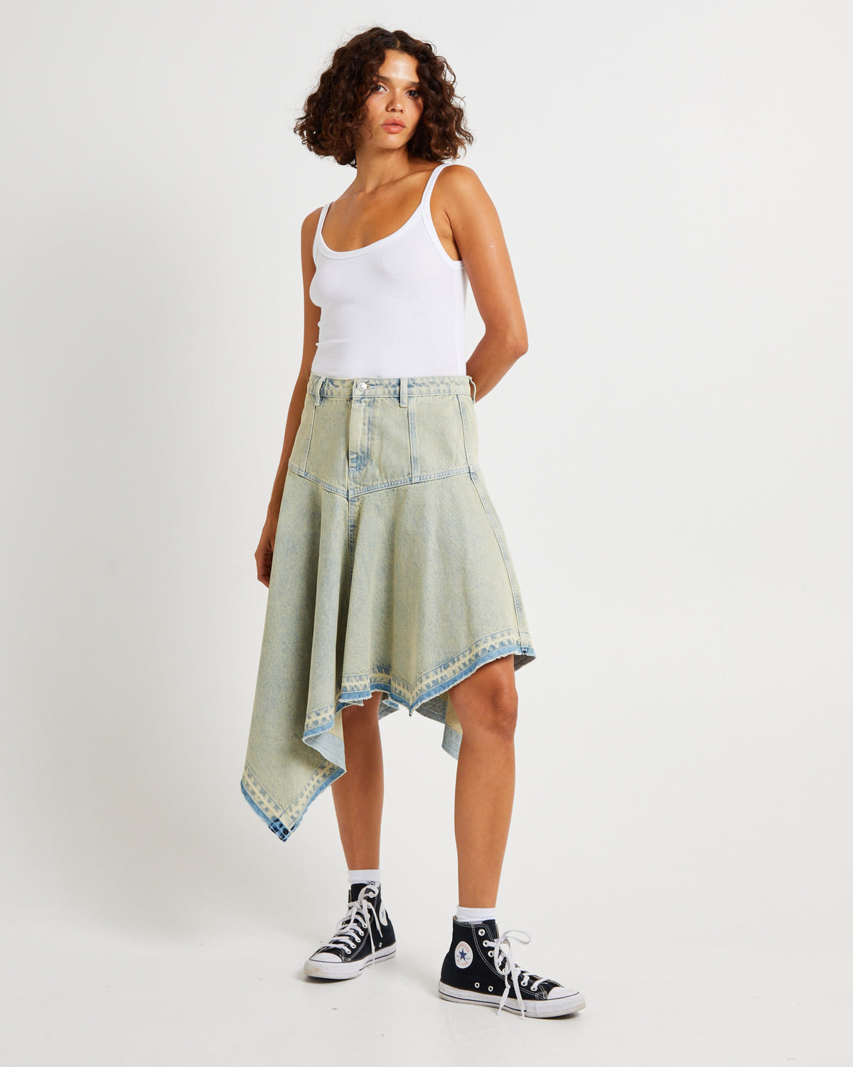 Lopez Handkerchief Hem Denim Skirt ORANGE TINT
