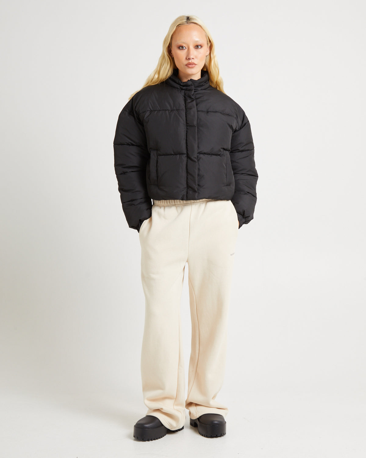 Casey Cropped Puffer Jacket BLACK