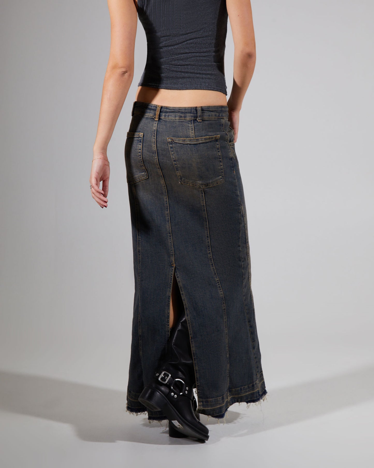 BDG Seamed Tint Denim Midi Denim Skirt