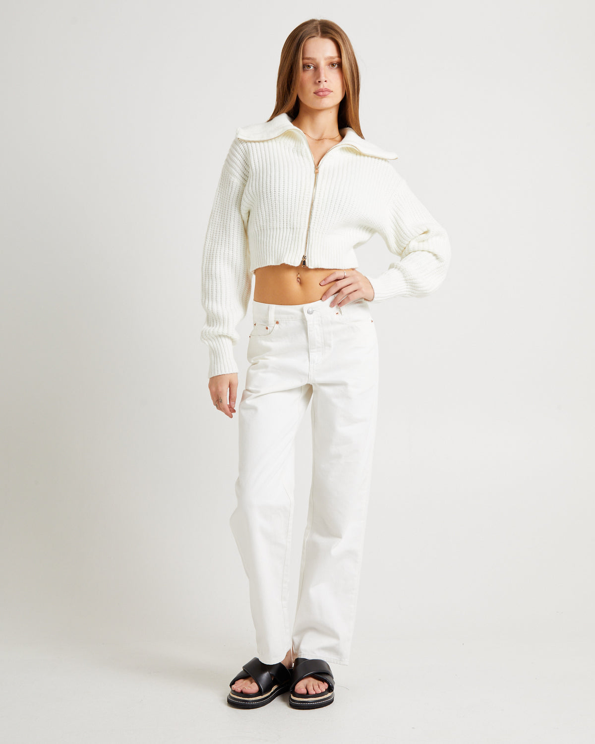 Simmy Double Zip Knit Top WHITE
