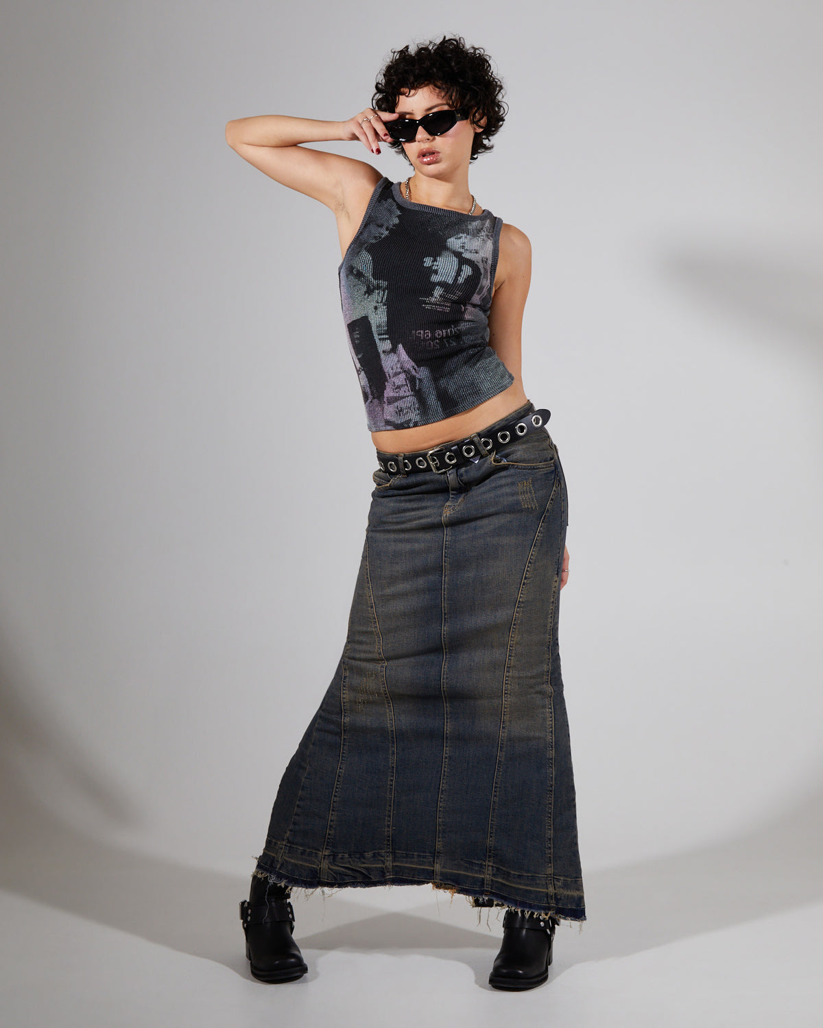 Mono Photo Rib Tank Top BLACK