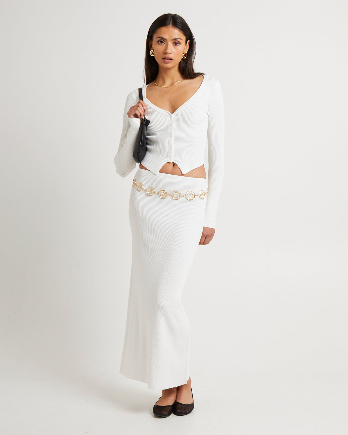 Kelse Knitted Long Sleeve Button Top OFF WHITE