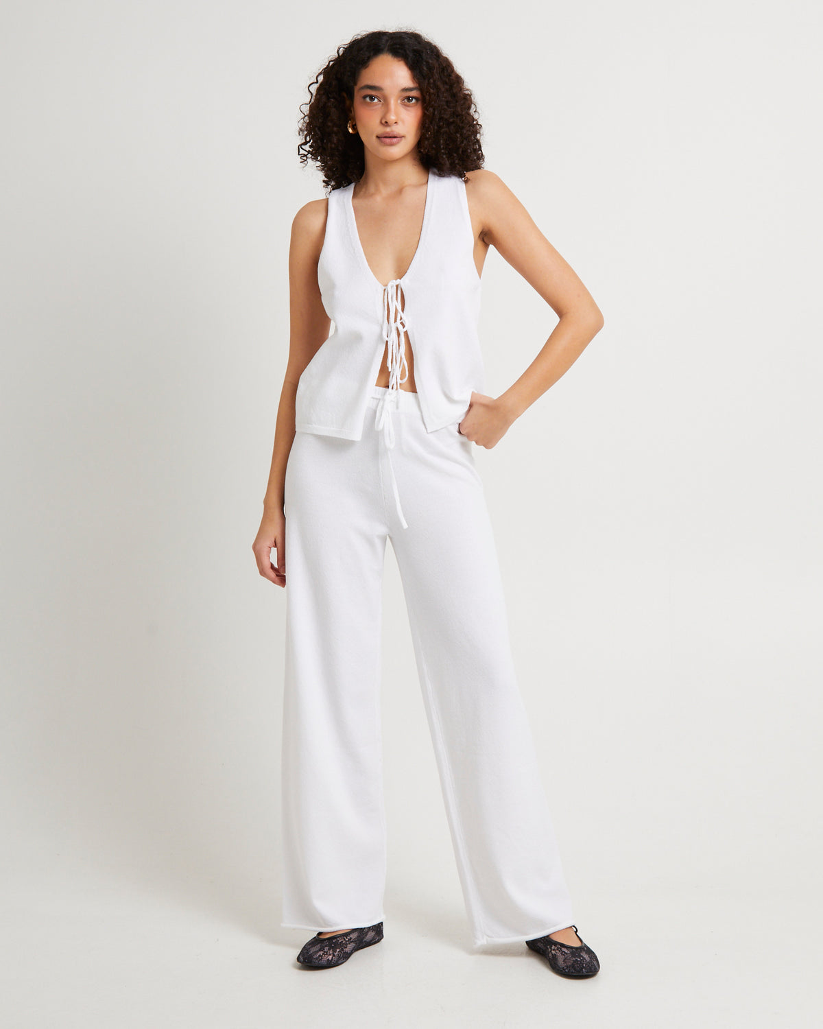 Libby Tie Front Knit Top WHITE