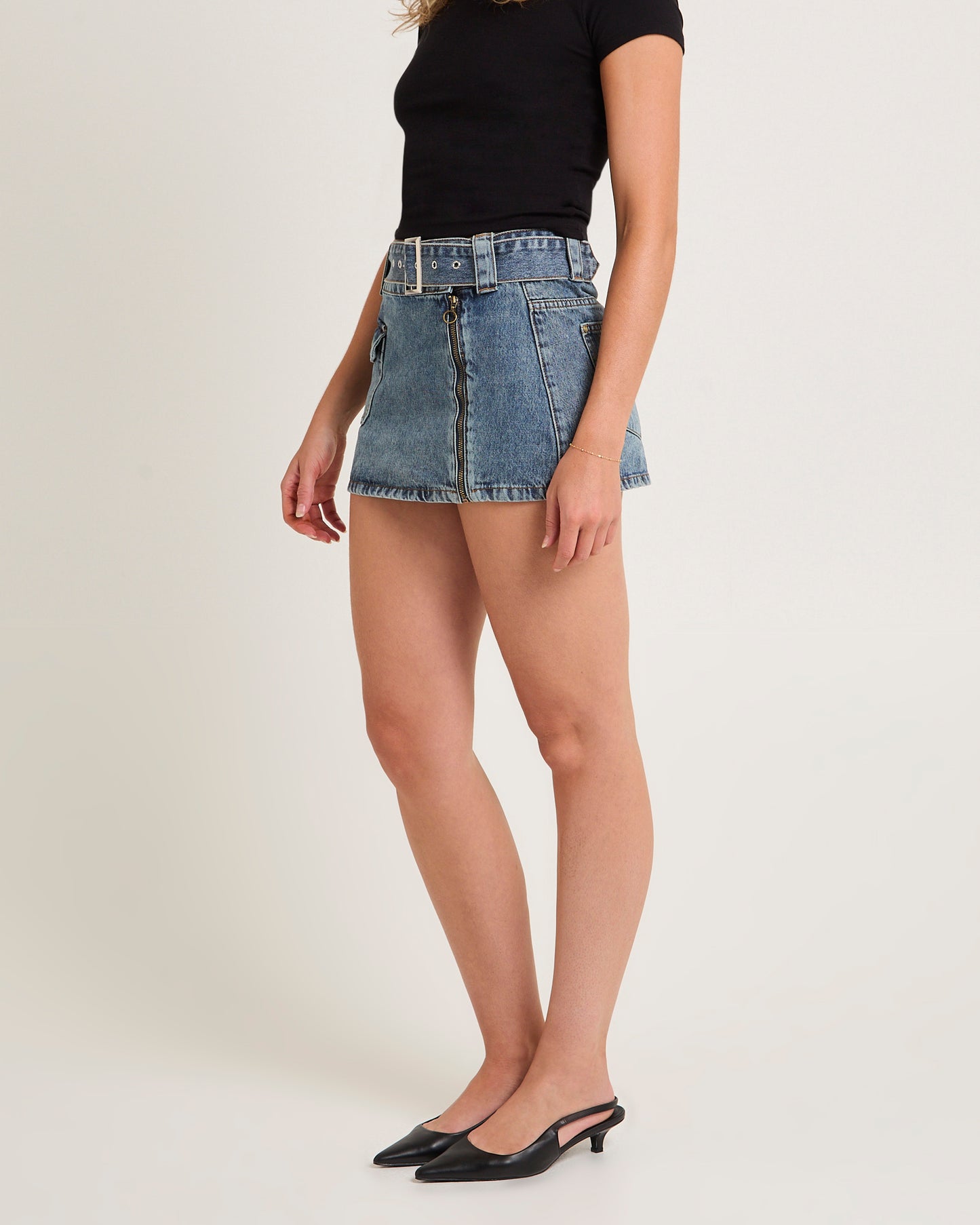 Moto Mini Denim Skirt