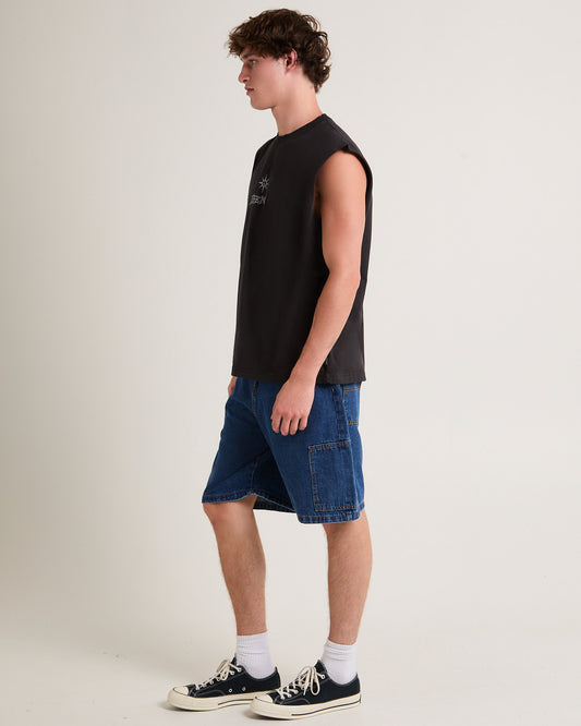 Peace Out Sleevless T-Shirt in Stone Black Stone Black