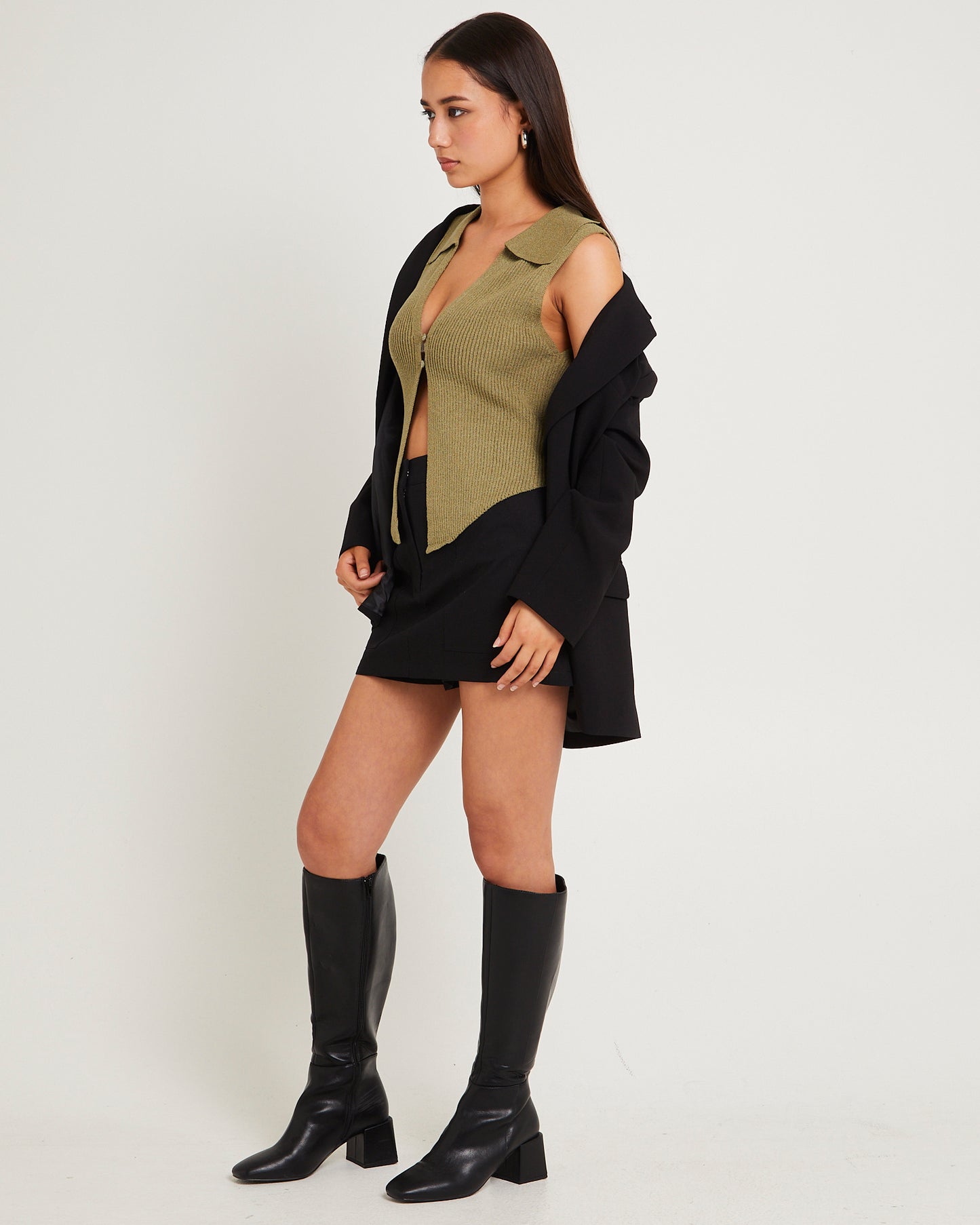 Meryl Ribbed Collar Knit Top