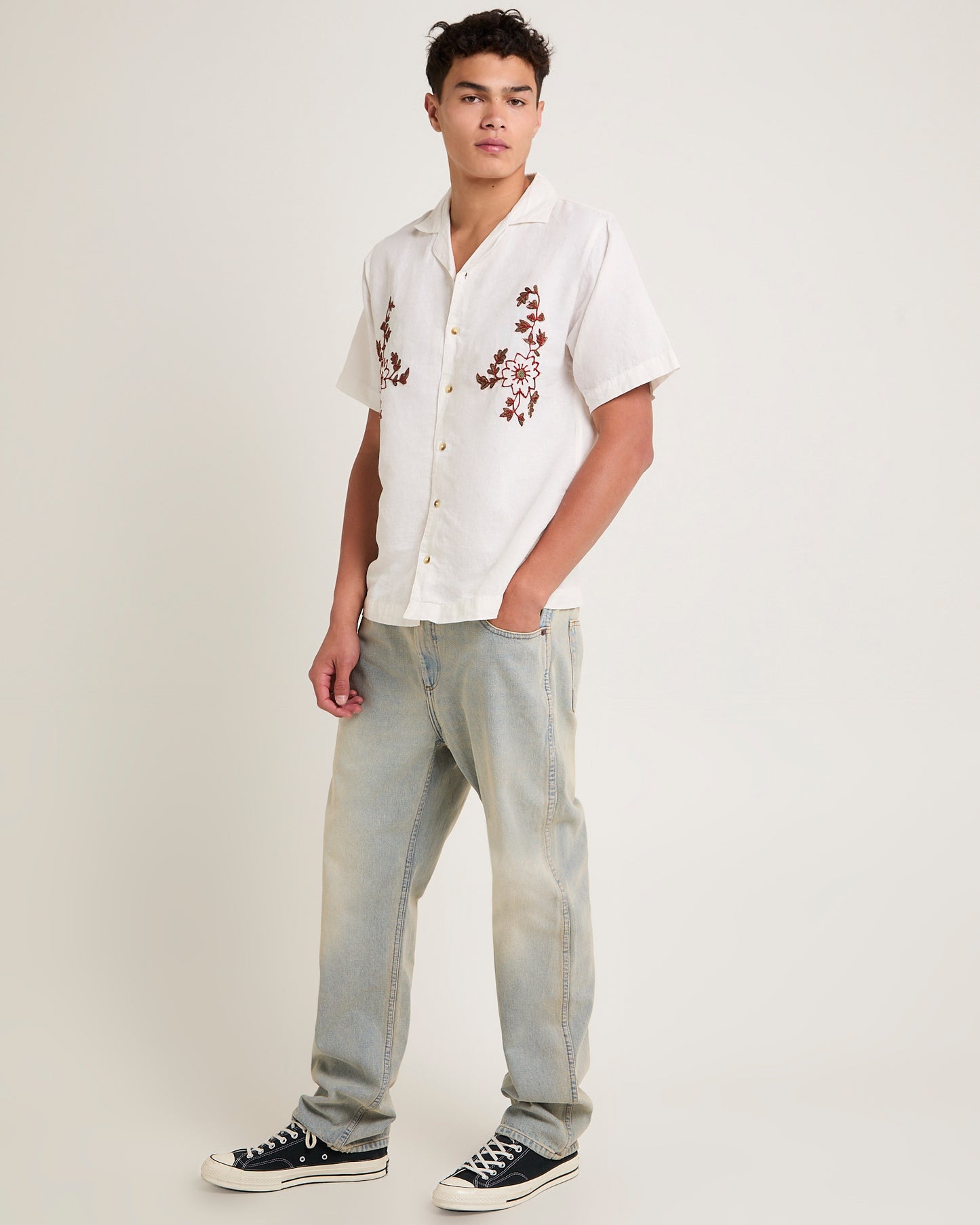 Floral Embroider Bowler Shirt