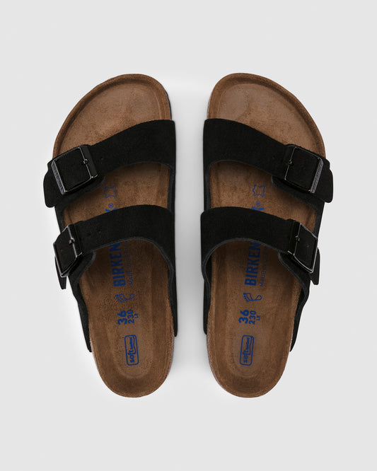 Arizona Soft Foot Bed Suede Leather Sandal BLACK
