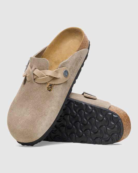 Boston Braided Suede Leather Clog Taupe