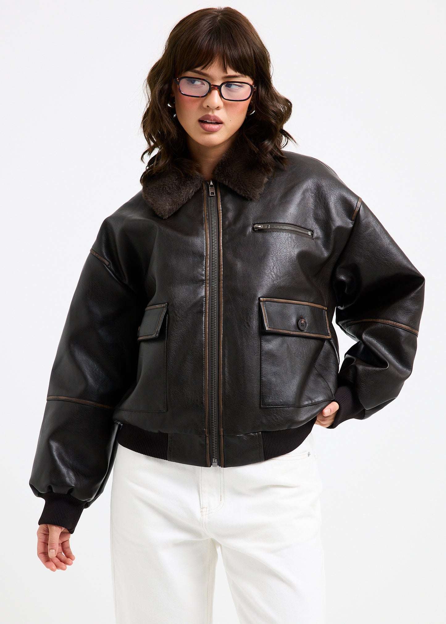 Cody Fur Trim Distressed PU Jacket