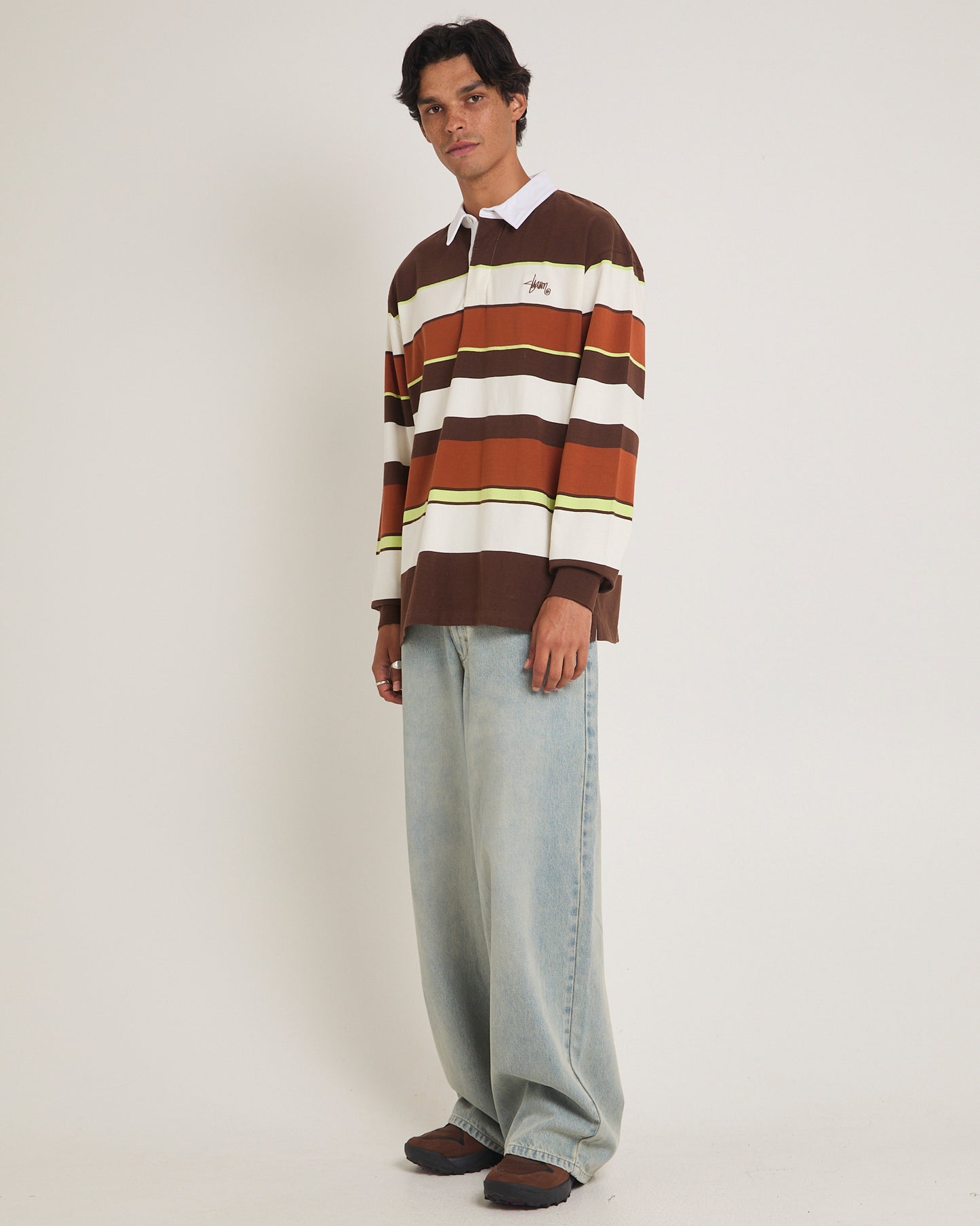 Variagated Stripe Rugby Long Sleeve Polo Shirt