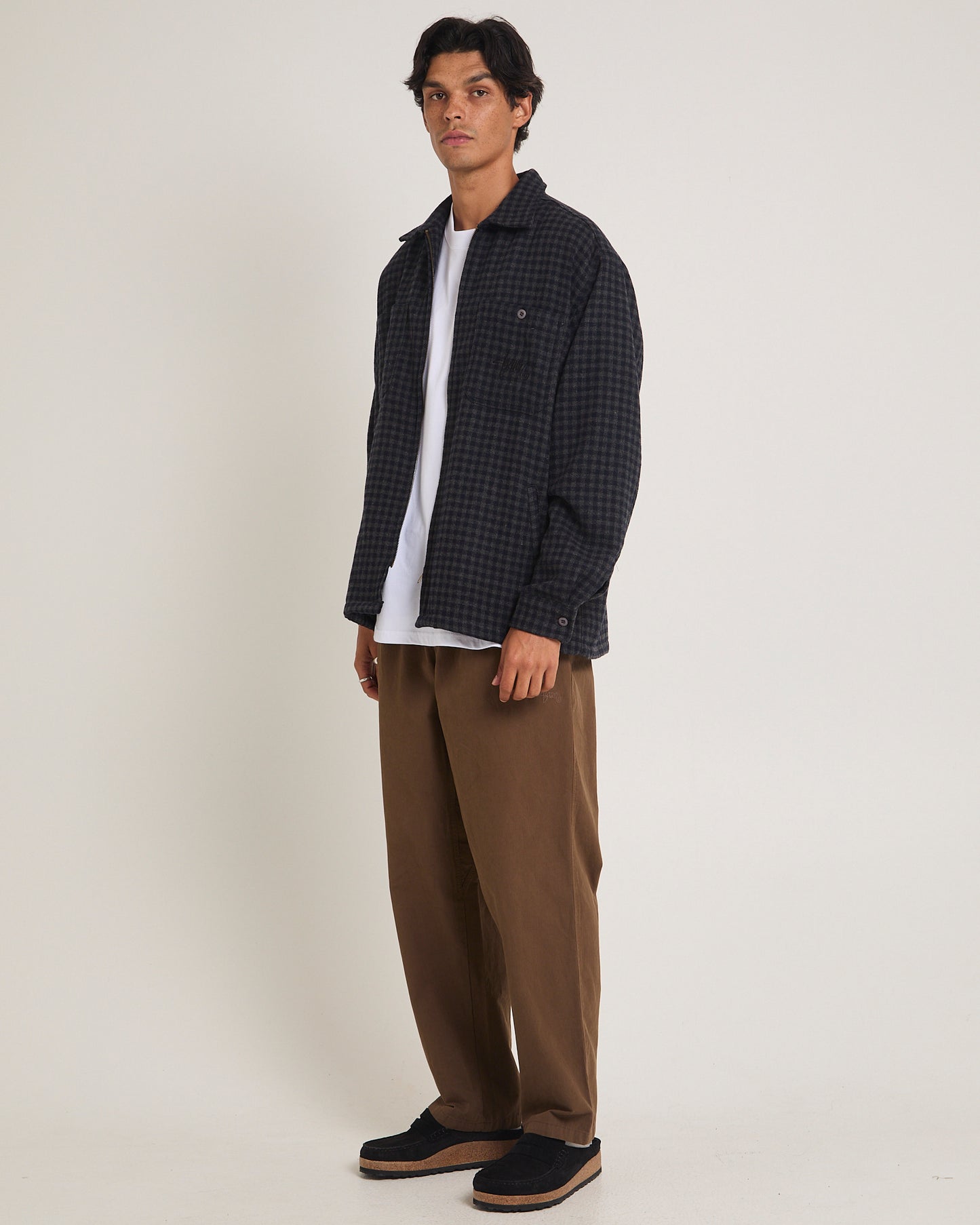 Plaid Zip Through Long Sleeve Shirt