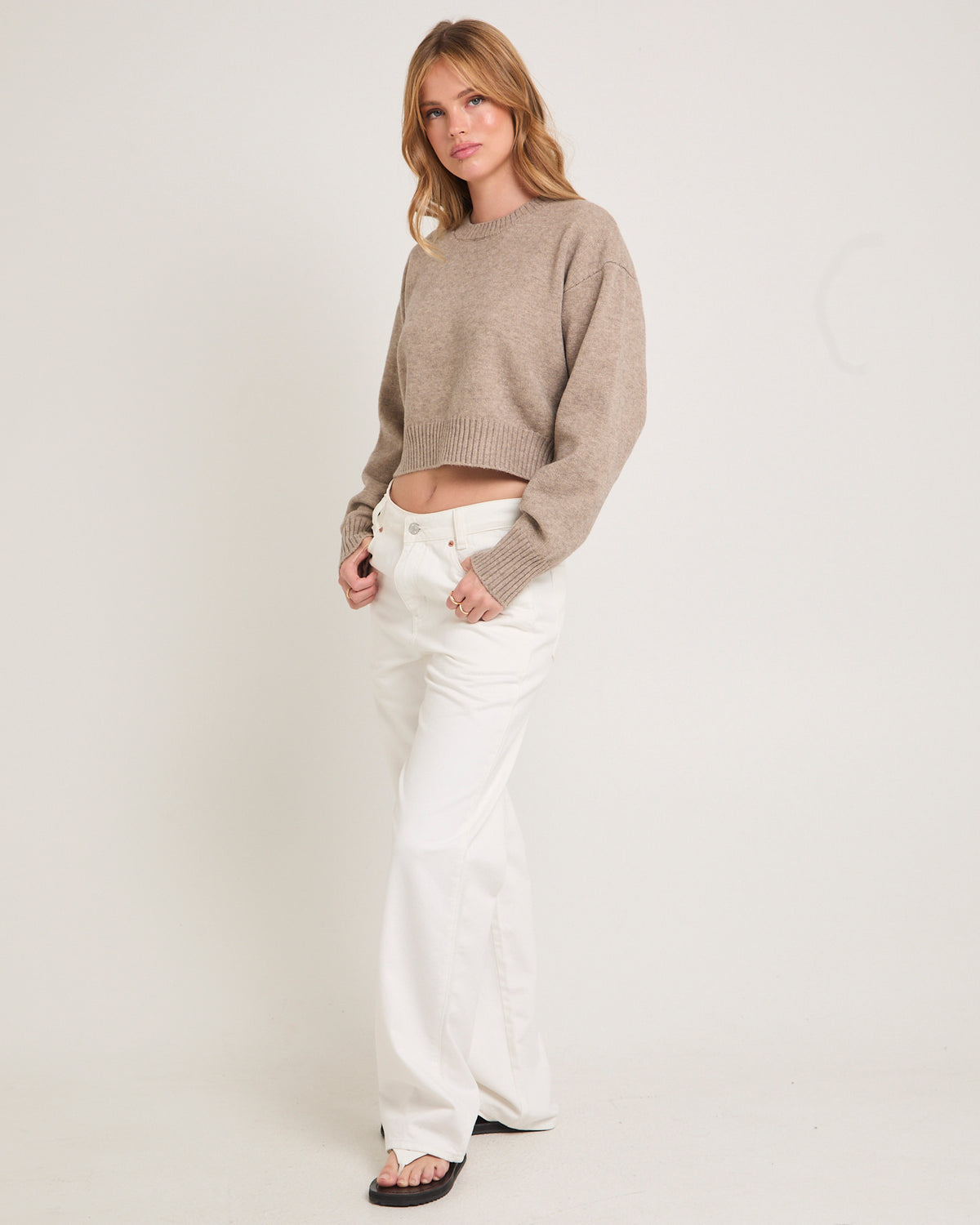 Tasmine Cropped Knit Sweater TAUPE