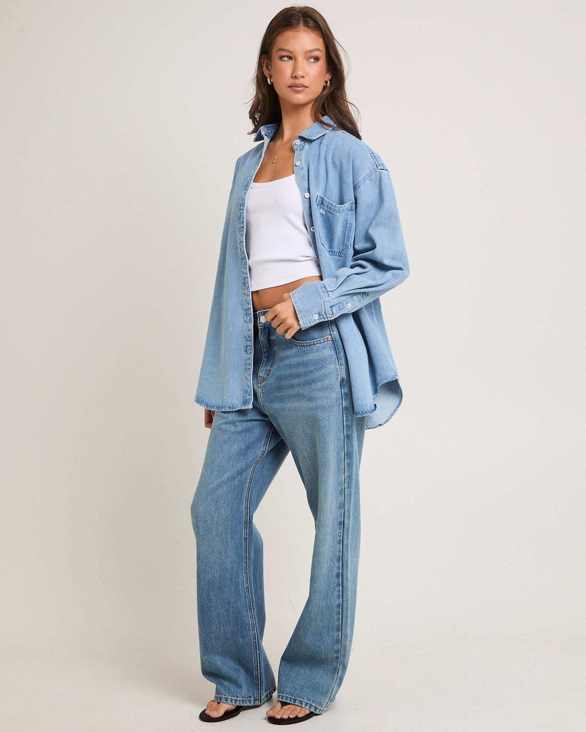 Delta Denim Oversized Long Sleeve Shirt VINTAGE BLUE
