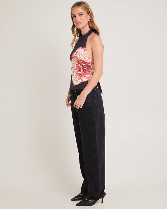 Blossom Backless Halter Top BLACK