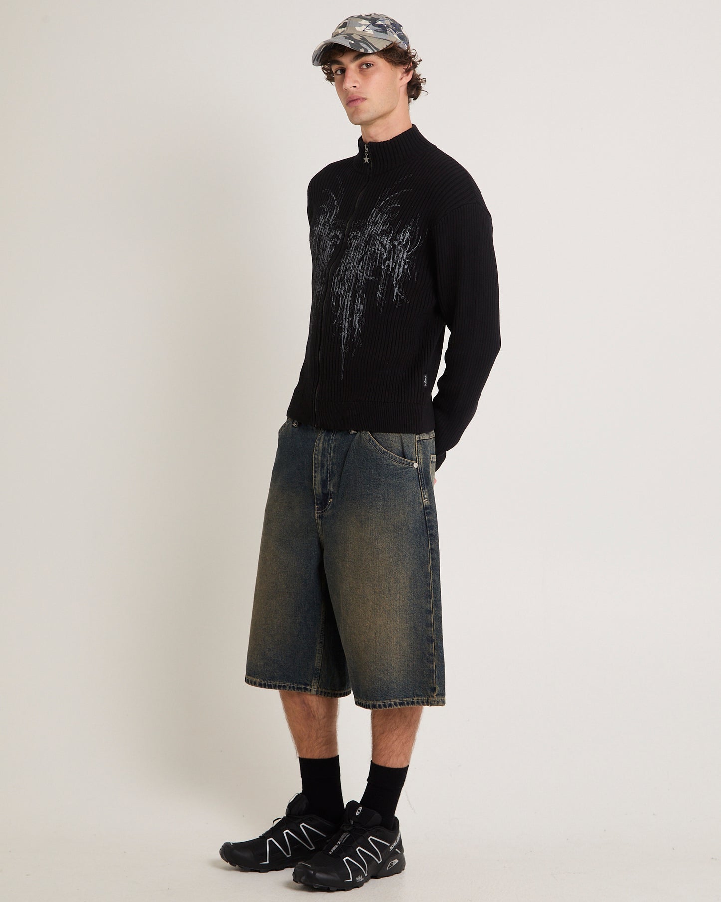 Funnel Neck Zip Through Knit Jumper