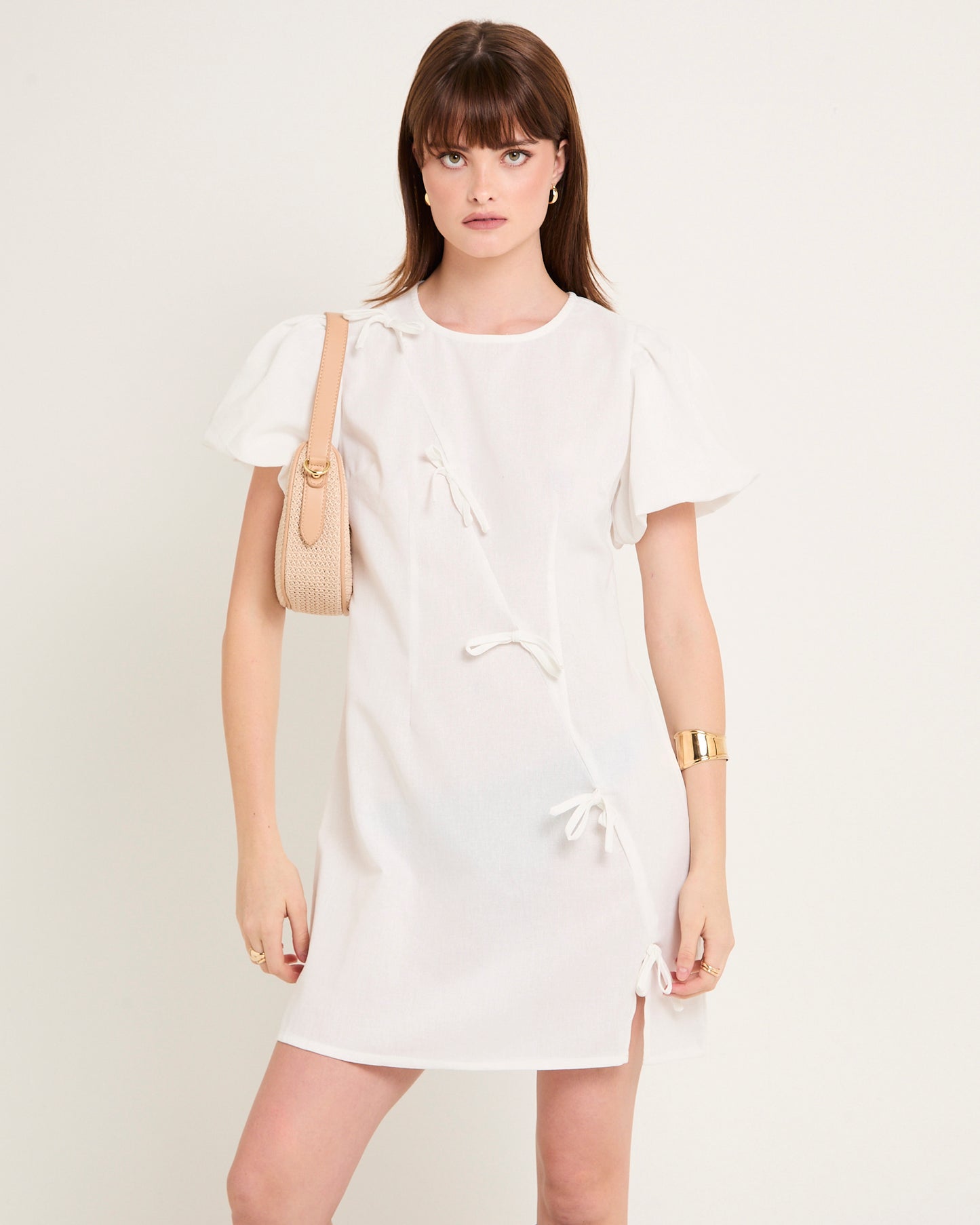 Bow Cap Sleeve Mini Dress