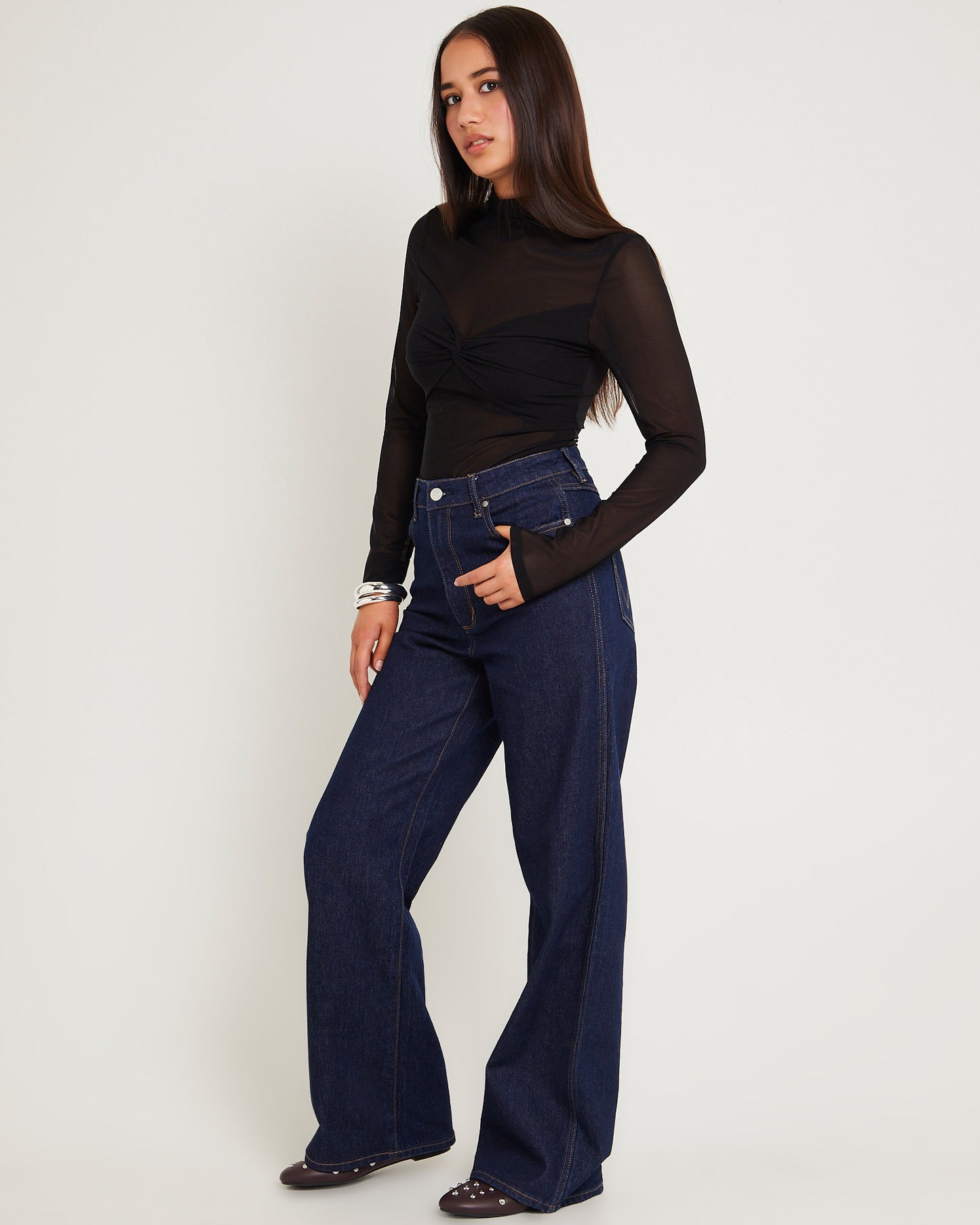 Hi Bells Flared Denim Jeans Highway Black