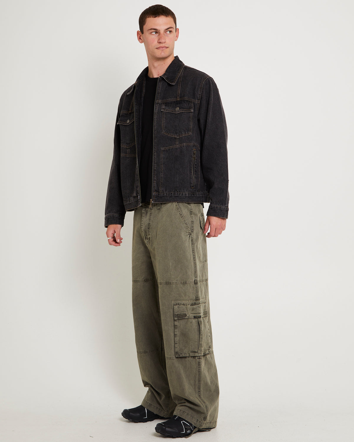 Halls Cropped Harrington Denim Jacket DAZED BLACK