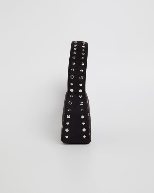 Studded Box Shoulder Bag BLACK MICROSUEDE