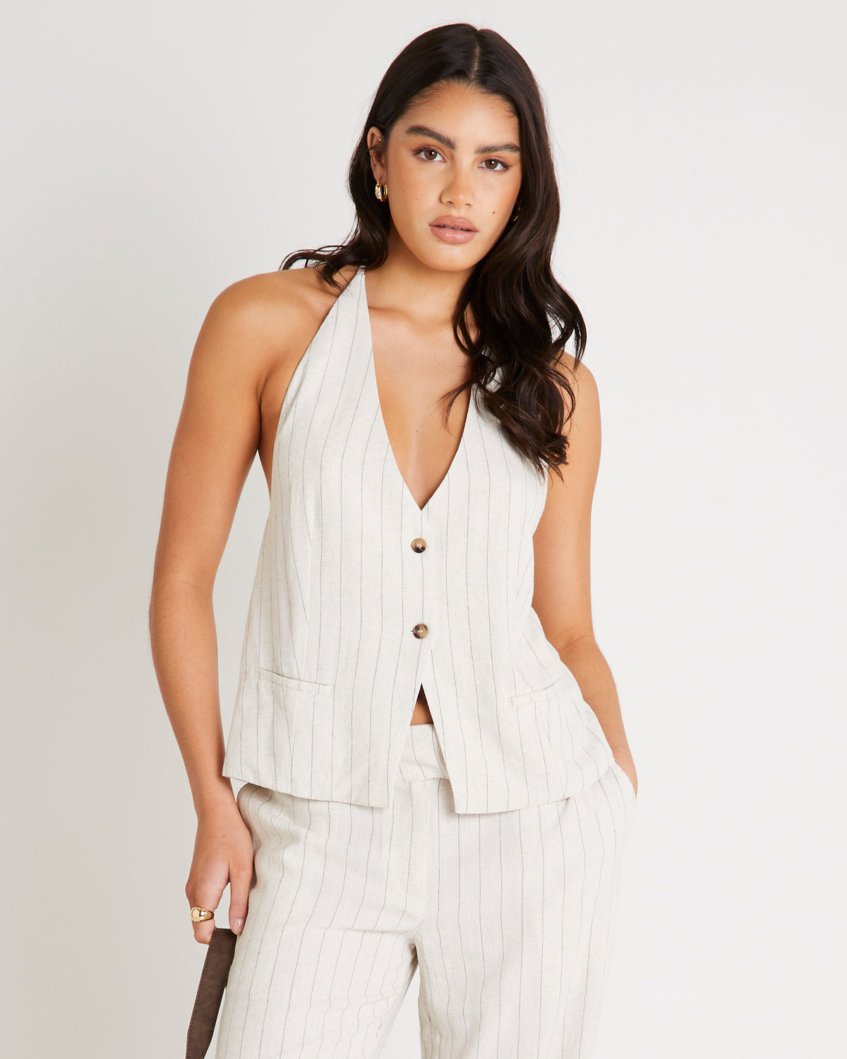 Peta Plunge Halter Top STRIPE