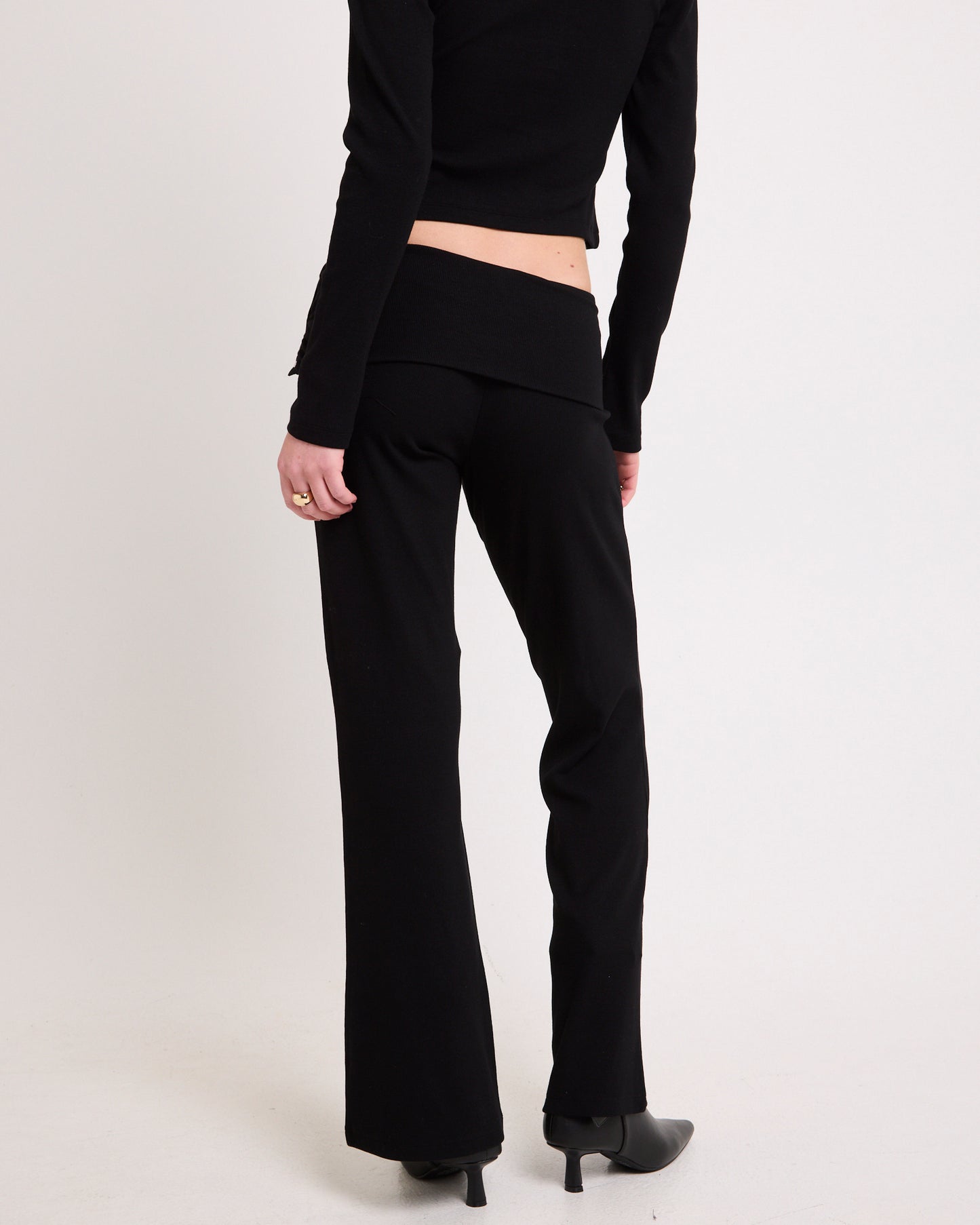 Rib Fold Waist Flare Pants