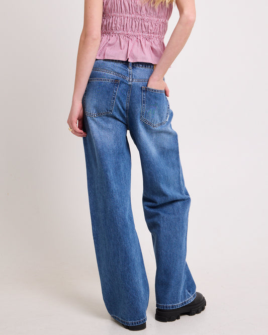 Cora Tie Wide Leg Denim Jeans MID BLUE