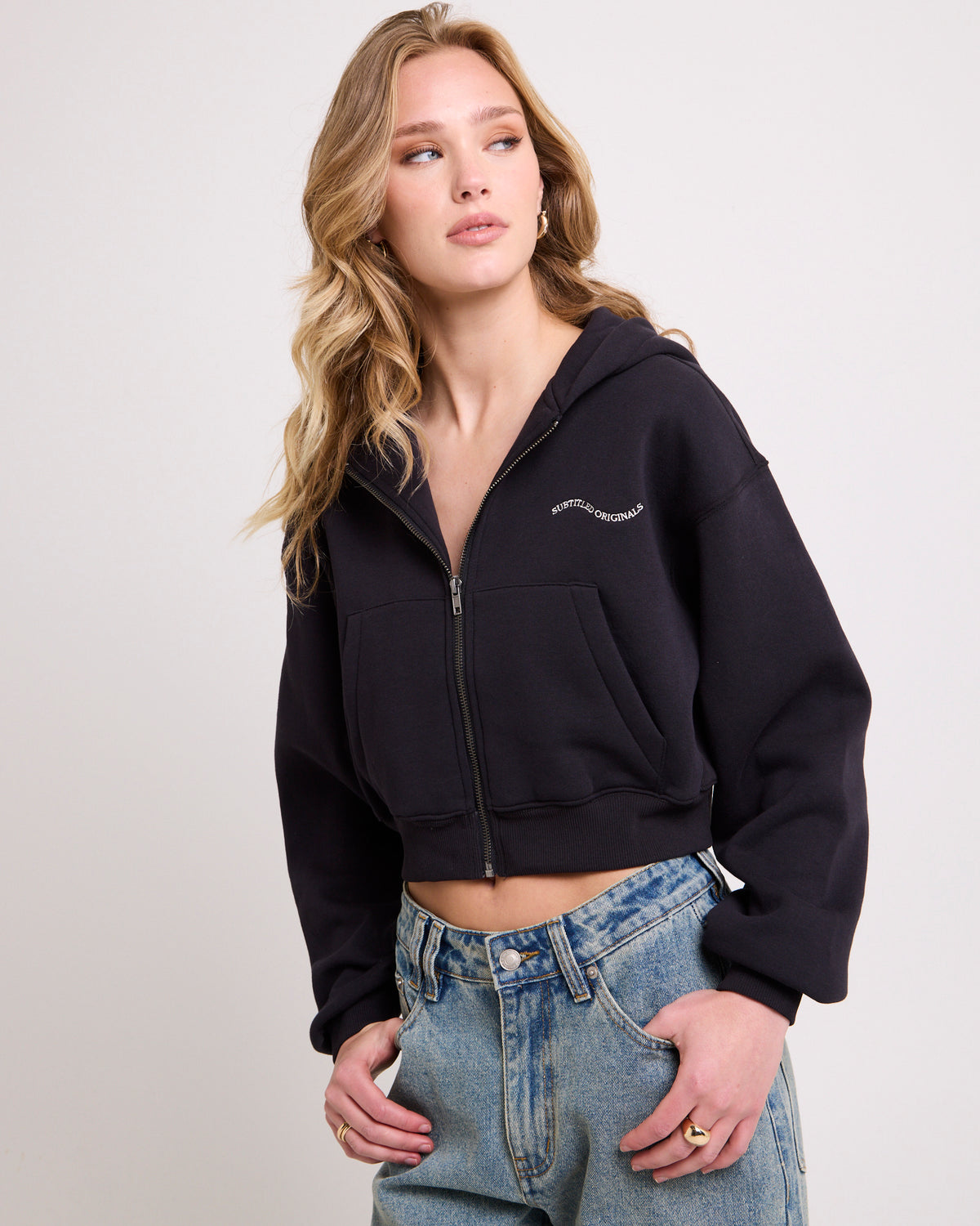 Hawaii Route 94 Cropped Zip Hoodie BLACK