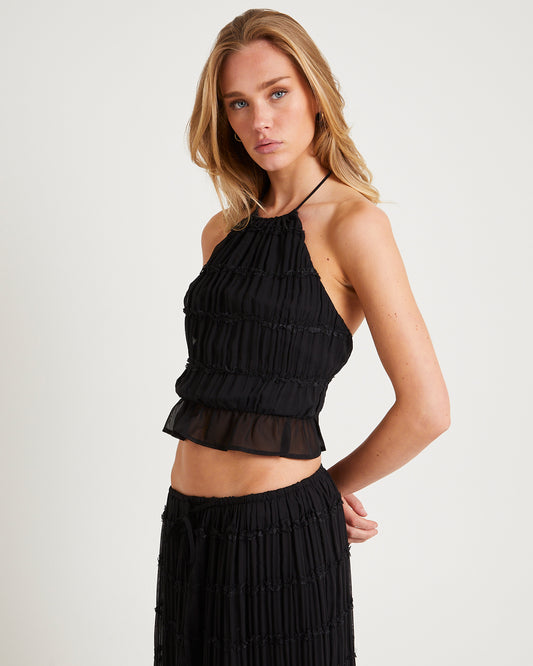 Alda Shirred Backless Top BLACK