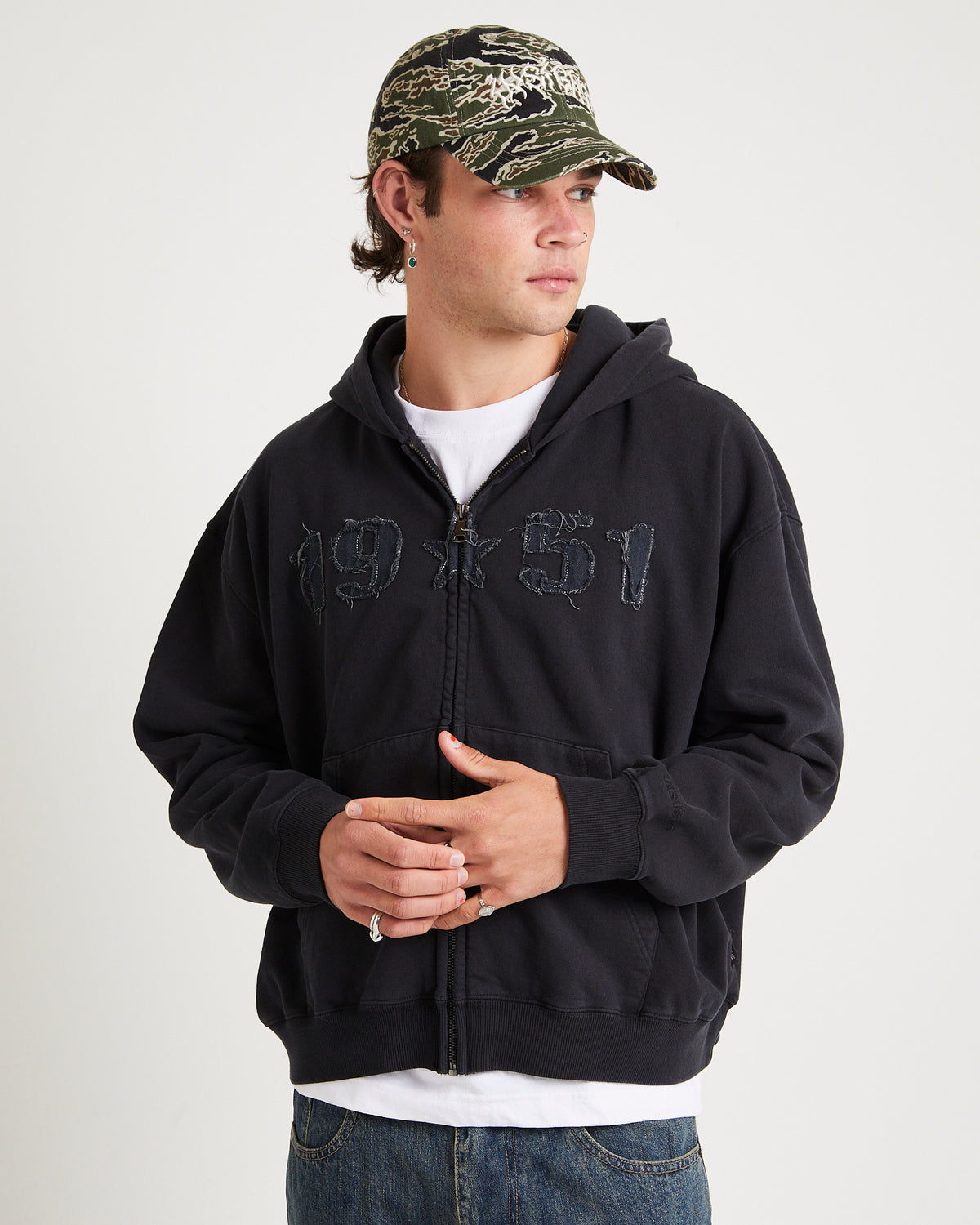 Fifty One Zip Through Hoodie BLACK