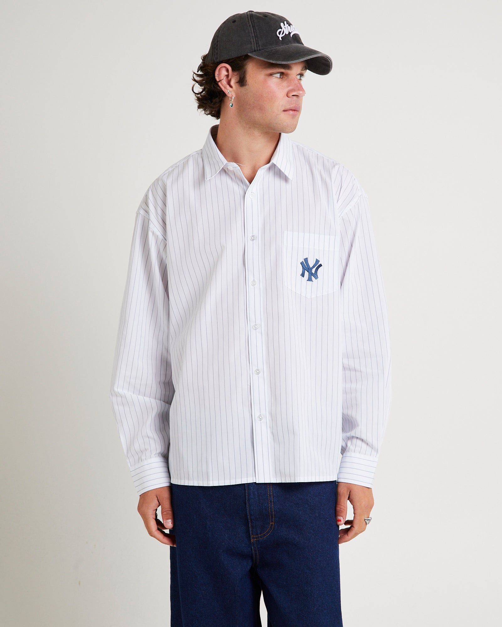 New York Yankees Pinstripe Button Up Shirt – General Pants