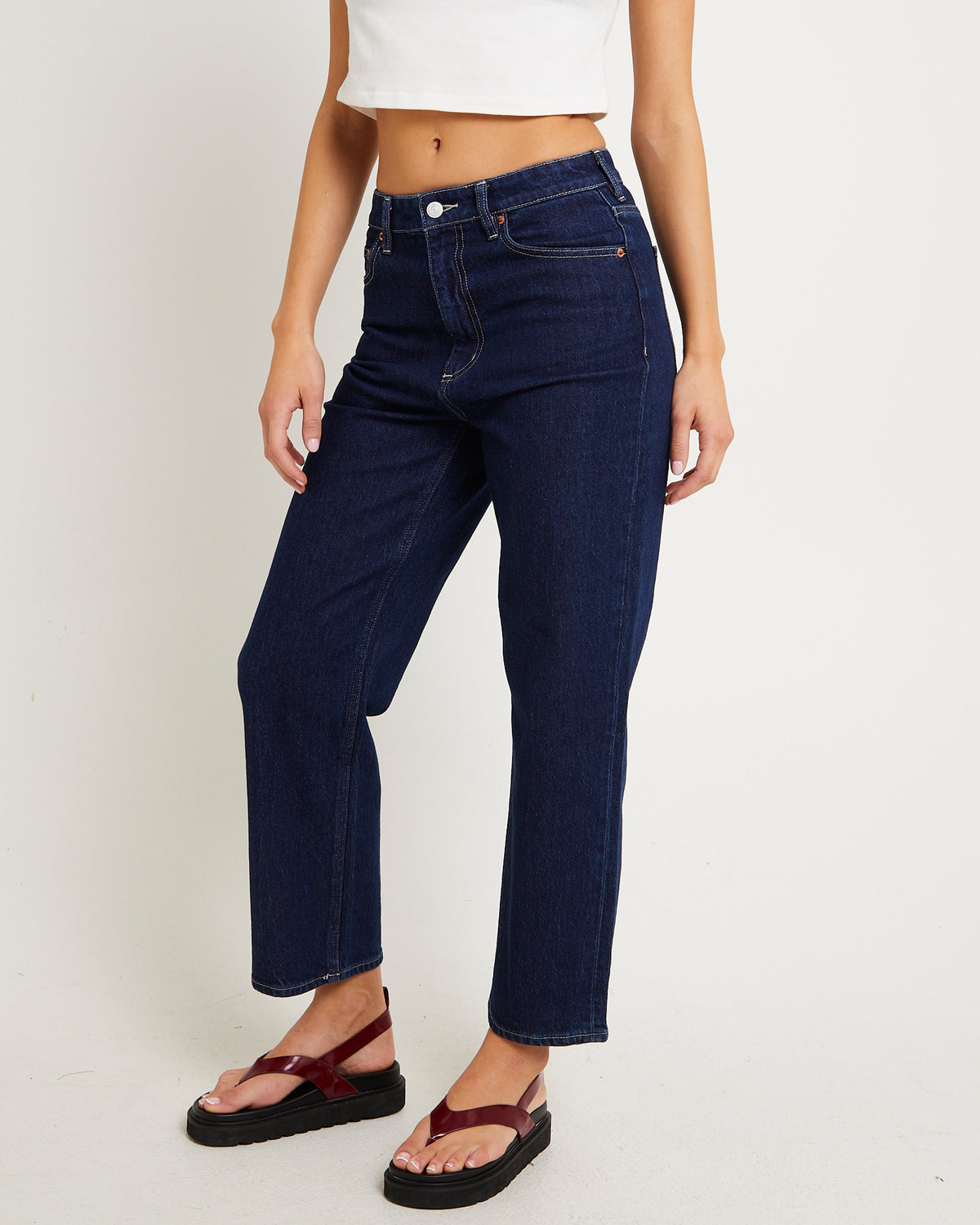 High Straight Crop Denim Jeans BLUE IRON