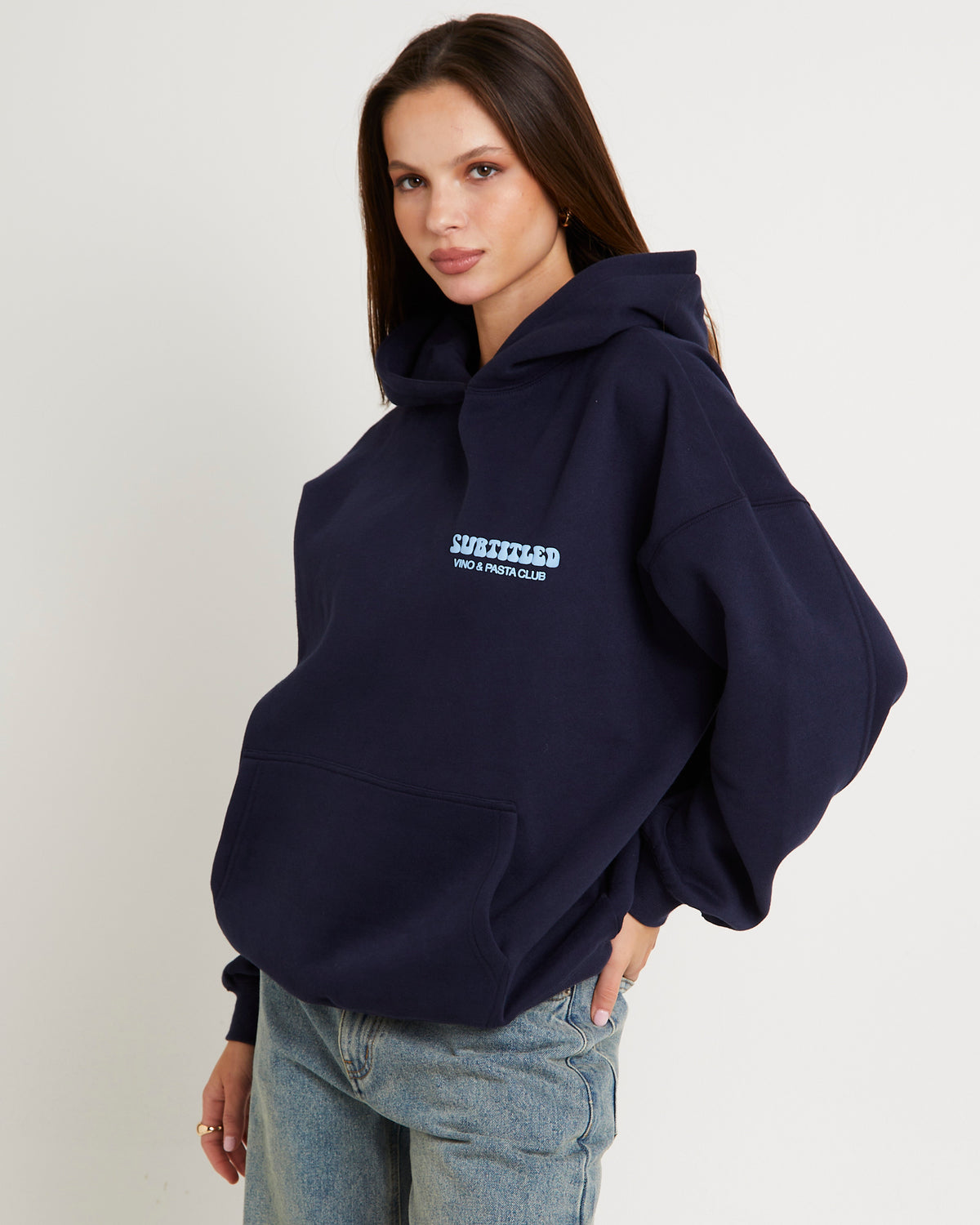Vino & Pasta Oversized Hoodie NAVY BLUE