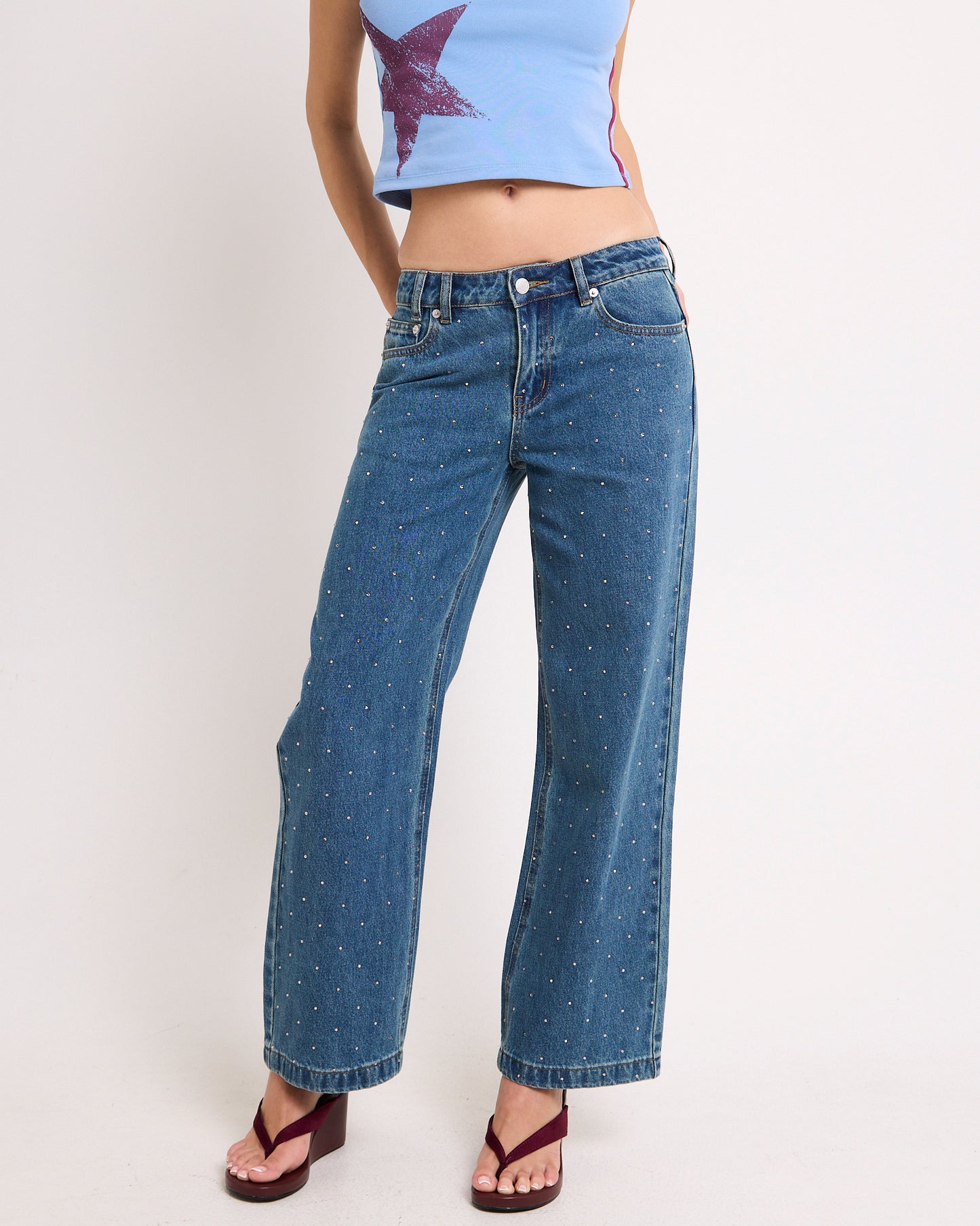 Razor Rhinestone Straight Denim Jeans