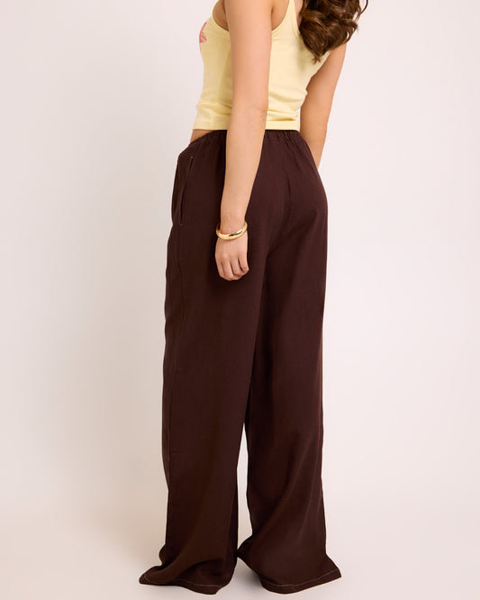 Hideaway Linen Wide Leg Pants CHOCOLATE
