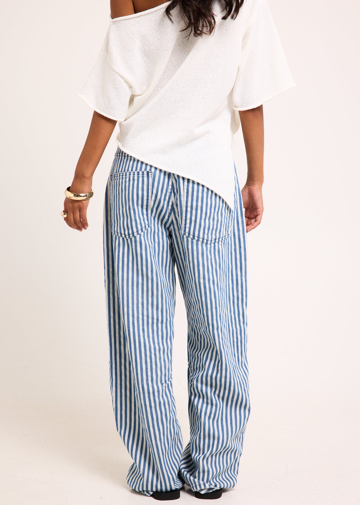 Laila Low Barrel Denim Jeans RAILROAD STRIPE