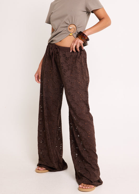 Jasmine Lace Relaxed Pants BROWN