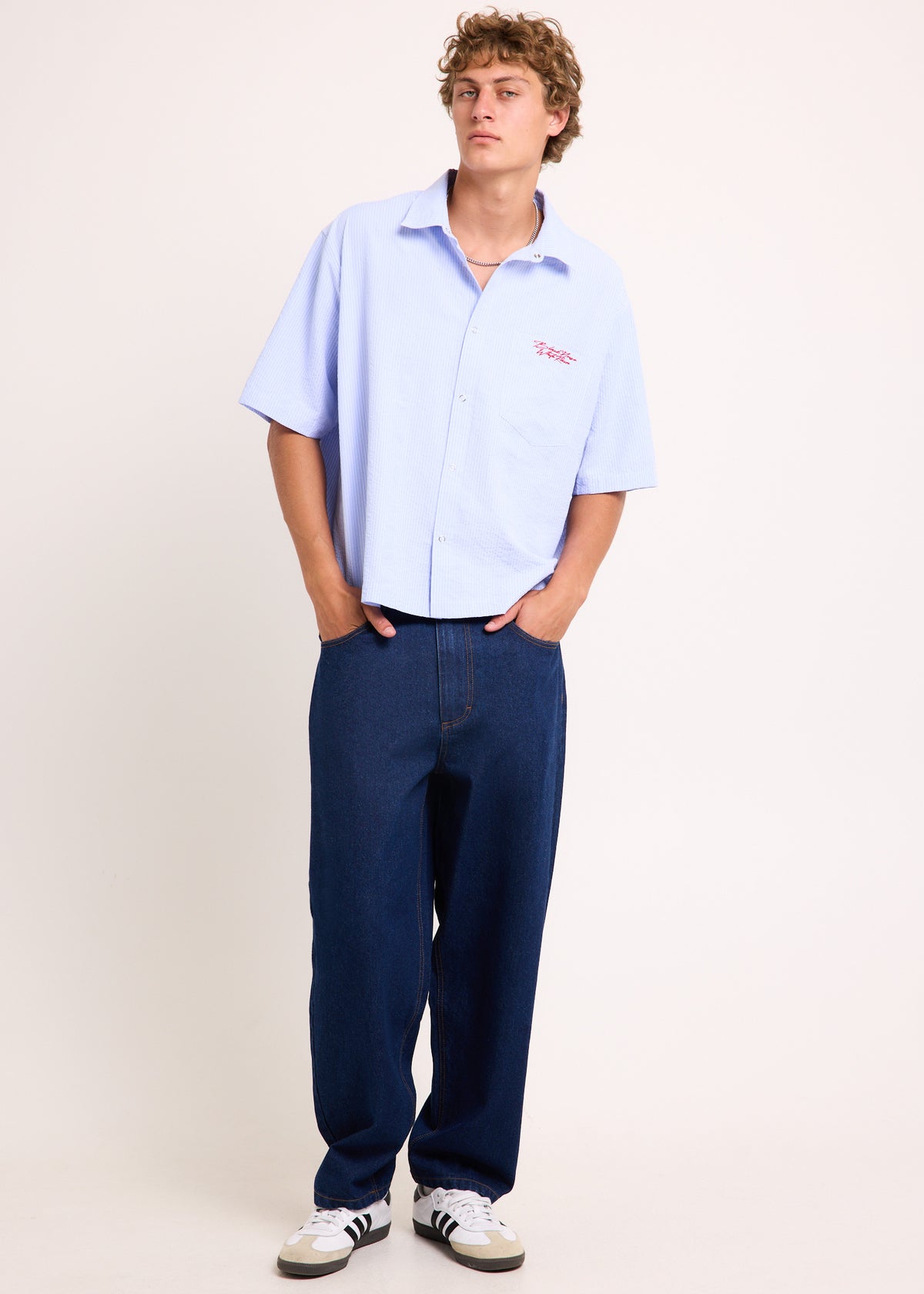 Crinkel Short Sleeve Shirt BLUE