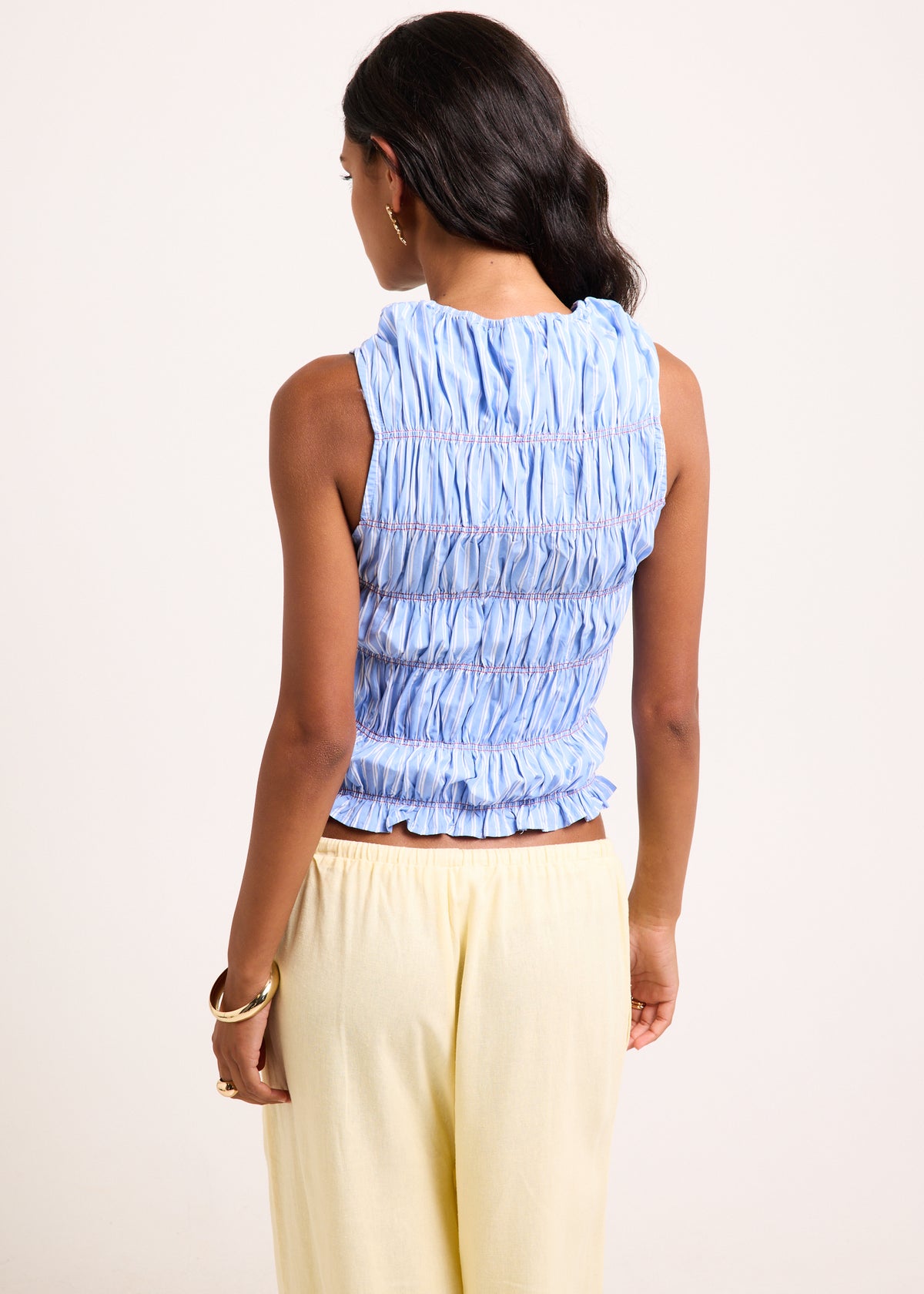 Brooke Contrast Shirred Top BLUE