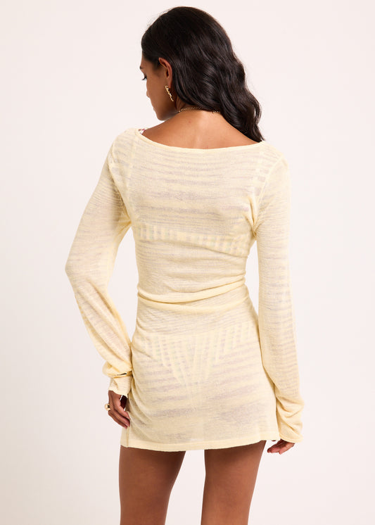 Olive Long Sleeve Sheer Dress LEMON