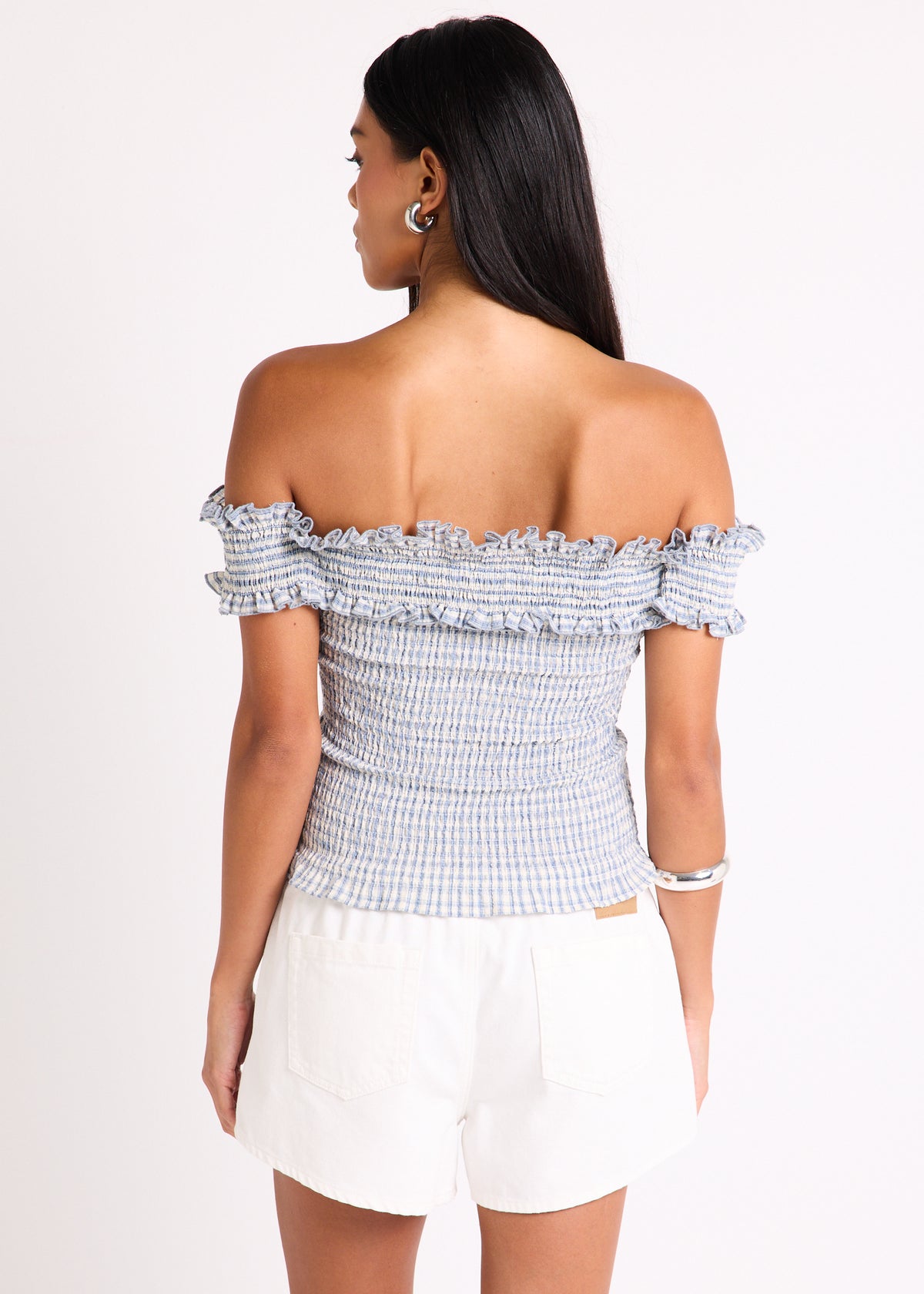 Rayna Shirred Off Shoulder Top GINGHAM